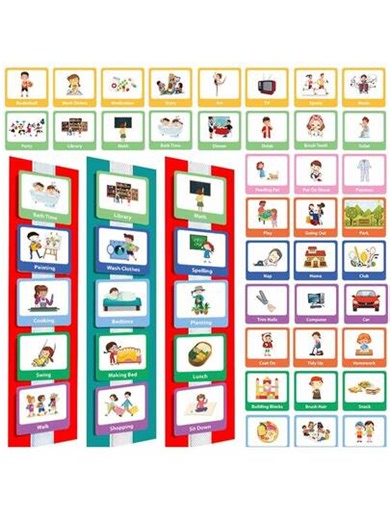 Lachilly 60PCS/Set Visual Schedule Cards, Daily Routine Chore Chart Symbol Cards For Kids Wall Classroom Home School Weekly Planner Day Night Bedtime Behavior Activity Chart Toddler Words Cards For Scheduling And Keeping Order, Reinforce Sense Of Time Of Children, Autism Learning Materials | SHEIN