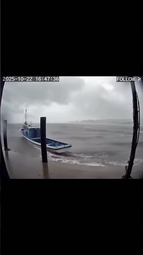 Fishing boat slowly capsizes after storm wave hits! 😱 #StormDisasterRetry