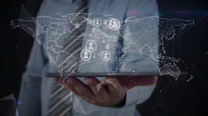 Holding tablet, person with world map and network connections animation over | Premium Stock Video Footage