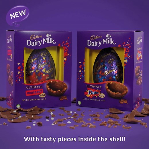 79K views · 438 reactions | Get your hands on our new Cadbury Dairy Milk Ultimate Easter Eggs. The chocolate shells are packed with tasty pieces of Daim or Fruit & Nut – everything you need for a smashing Easter! | Cadbury Dairy Milk | Facebook