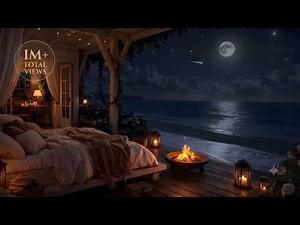 LIVE Ocean Waves 24/7 🌙 Cozy Seaside Porch Bedroom • Moonlit Beach Sounds for Sleep & Relax (No Ads)