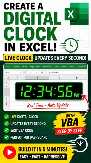 Create a LIVE Digital Clock in Excel! ⏰🔥 #excel #office #computer #shorts