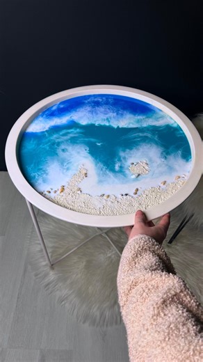 Coastal Ocean Resin Side Table | Handmade Beach-inspired Table With Seashells | Coastal Home Decor | Resin Art Furniture - Etsy