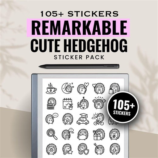 Cute Hedgehog Remarkable Stickers Bundle | Digital E-ink Tablet Notes Kit - Etsy