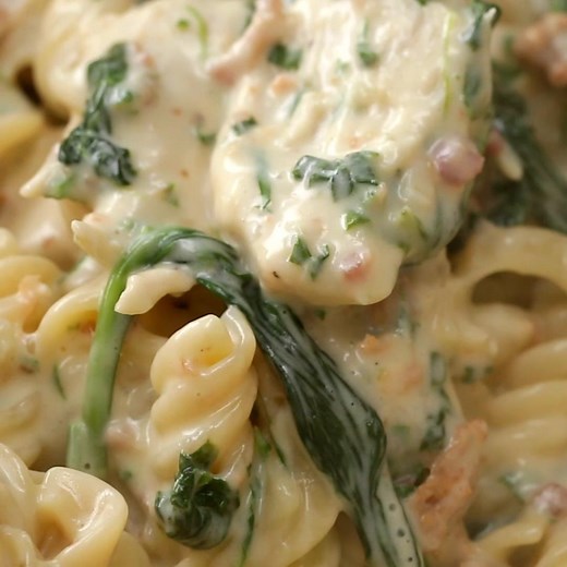 Chicken Spinach Alfredo Rotini Pasta Recipe by Tasty
