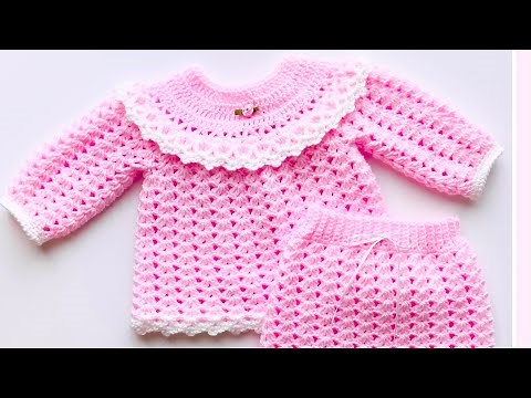 EASY Crochet Baby sweater set with matching diaper cover or bloomers THE PERFECT BABY SHOWER GIFT!