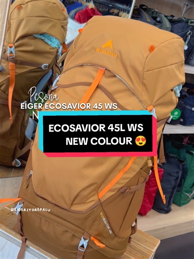 NEW COLOUR EIGER ECOSAVIOR 45 WS 😍🔥 -- Ecosavior 45 WS adalah tas carrier dari EIGER yang mengusung konsep ramah lingkungan dan keberlanjutan. Terbuat dari hasil daur ulang ±50 botol plastik PET dan dilengkapi backsystem Ergocomfort Eco berbahan bambu tiga lapis, tas ini memberikan kenyamanan sekaligus mendukung praktik pendakian yang lebih bertanggung jawab. Pemenang Best 3 IGDS (Indonesia Good Design Selection) 2020, tas ini dilengkapi fitur penyesuaian torso, kompartemen utama dengan sekat,