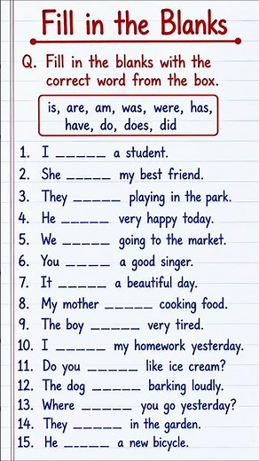 Fill in the Blanks | English Practice Worksheet