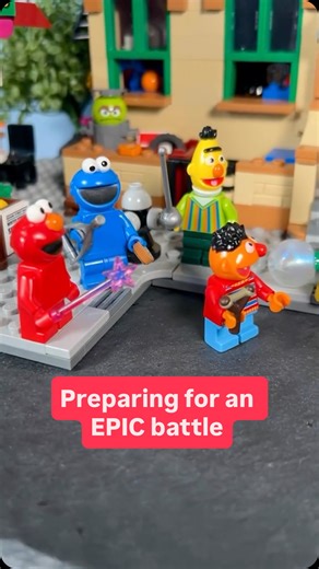 Silly Street on Instagram: "Preparing for an EPIC battle 💥 #lego #legoinstagram #toys #sesamestreet #bertandernie #elmo #parody #nostalgia #marvel"