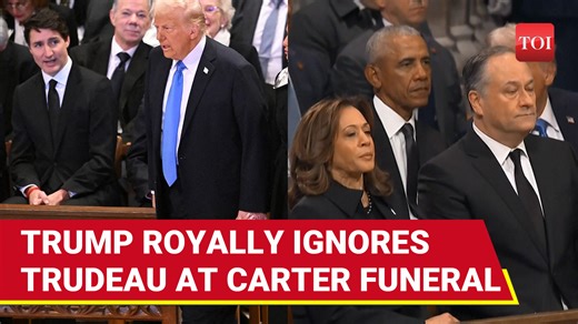 #DonaldTrump walks past #JustinTrudeau at #JimmyCarter funeral; 'jealous' #KamalaHarris' death stare to #BarackObama viral #JimmyCarter's national funeral brought together all 5 living presidents of the #US. The event was also full of several awkward moments. The highlights were #DonaldTrump ignoring #Canada's outgoing PM #JustinTrudeau and #KamalaHarris' death stare to #BarackObama while he joked with Trump. Watch for more details. | The Times of India