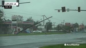 AccuWeather's Meteorologist Tony Laubach is in LaPlace, Louisiana, as strong wind gusts from Hurricane Ida knocked electric poles down just ahead of him, cutting power to hundreds. 🌀 #Ida LIVE blog: https://bit.ly/3mJHYUU | AccuWeather