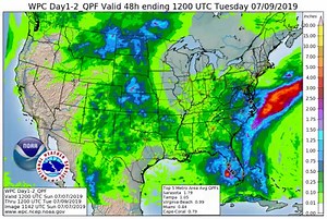 Here's a look at the precipitation forecast for the week ahead. Several days of rain are expected across the Southeast and Gulf Coast as a somewhat stationary boundary lingers across the region. | NOAA NWS Weather Prediction Center