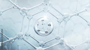 Molecule inside Bubble, Cosmetic Essence, Liquid drop on a Science background, 3d animation.