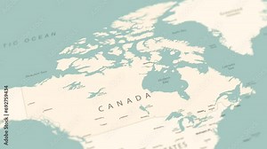Canada on the world map. Smooth map rotation. 4K animation.