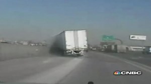 State trooper survives near-miss with semi