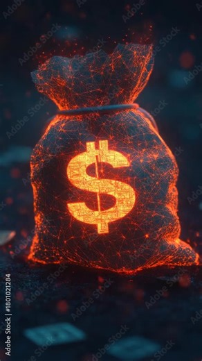 A stack of burning money with dollar signs emanating from it.