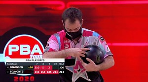 In his semifinal match against Jason Belmonte, Anthony Simonsen rolled the first two strikes and had already clinched victory but needed two more strikes for perfection. | Professional Bowlers Association (PBA)