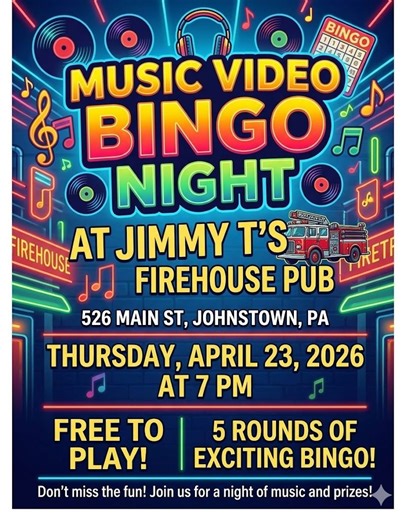Jimmy Ts Firehouse Pub April Music Video Bingo Night! Tickets, Jimmy T’s Firehouse Pub, Johnstown, 23 April 2026