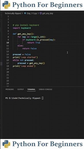Check For Any Key Input With Python | Python For Beginners