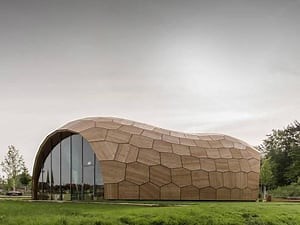 Robots built this ultra-thin building that looks like a giant peanut