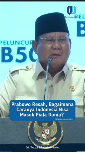 Presiden RI Prabowo Subianto mengaku masih resah karena Indonesia belum mampu lolos ke Piala Dunia. Pernyataan itu disampaikannya saat peluncuran BBM B50 di Rest Area KM 57 Tol Jakarta Cikampek, Karawang, Jawa Barat, Kamis (9/7). Menurut Prabowo, Indonesia telah berhasil memproduksi biodiesel B50, namun masih menghadapi tantangan besar di bidang sepak bola. Ia mengatakan keberhasilan di sektor energi seharusnya bisa diikuti dengan prestasi olahraga, termasuk menembus Piala Dunia. Dalam kesempata