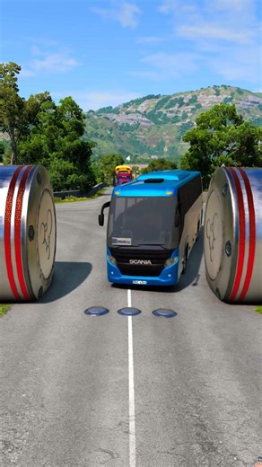 Long City Buses & Truck vs Hydraulic Crush - BeamNG.drive #shorts #beamngdrive #beamng