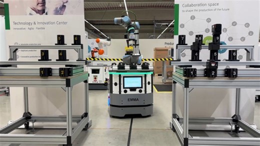 EMMA: Automation reimagined 💡 🤖 Our smart development platform for flexible Industry 4.0 automation We are driving forward the digital transformation in manufacturing – with our mobile cobot EMMA, which automates processes and collects process data thanks to humanoid capabilities such as sensitivity and intelligence. Fully networked and integrated into digital systems – such as digital twins – EMMA increases flexibility and efficiency in dynamic production environments. Together with partners 