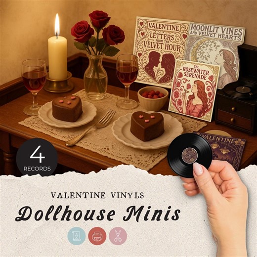 Valentine's Day Mini Album Printables, Romantic Printable Miniature Vinyl Records, Dollhouse Mini Accessories, Dollhouse Decor to Print