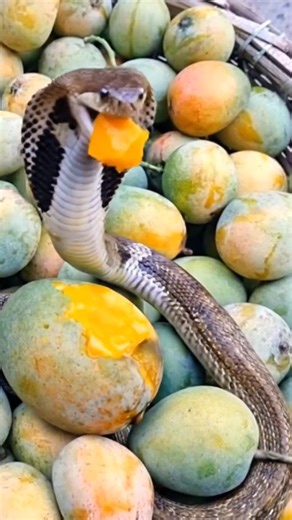 a beautiful cobra snake is eating mango fruit #cobrasnake #snakevideo