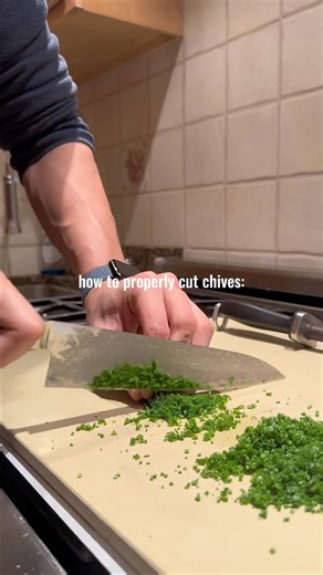 Steven Gao on Instagram: "how to cut chives! this is something that I still need a lot of practice on, but is a prominent skill especially within the cooking community. the truth of cutting chives is that it is all about practice and consistency. the actual technique is just like slicing any other delicate herbs because you don’t want to bruise the chives. nothing crazy, just how I like to set up to make the entire process go smoothly. hope you all enjoy, and as always feel free to comment below