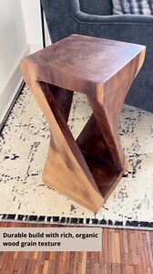 East at Main Cason Solid Wood Twist Accent Table, Hand-Carved Teak Wood Side Table with Open Base Design
