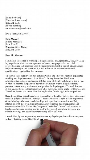 Effective Cover Letter Example for Legal Assistant Positions