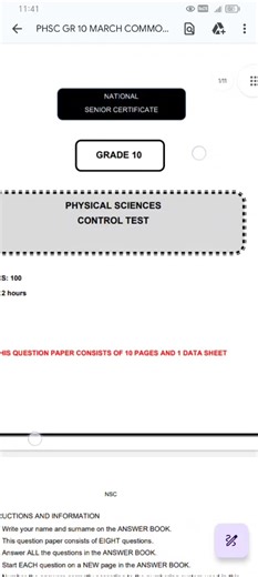 Grade 10 Physical Sciences Test March #grade10 #teacher #mom #physics #gospel
