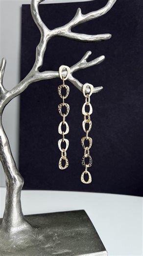 Gold Chain Dangle Earrings, Textured Gold Statement Earrings, Modern Geometric Earrings, Gift for Her, Long Drop Elegant Earrings - Etsy