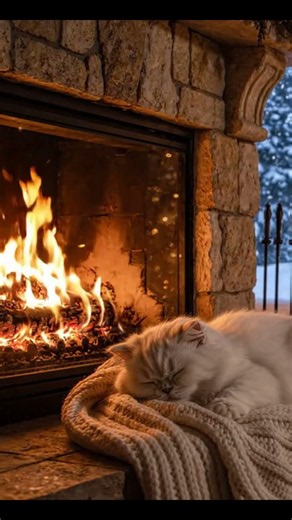 Snowy Fireplace Cat ASMR ❄️🔥😺 | 눈 오는 밤 벽난로 앞 잠든 고양이 힐링 | MoonPurr 🌙