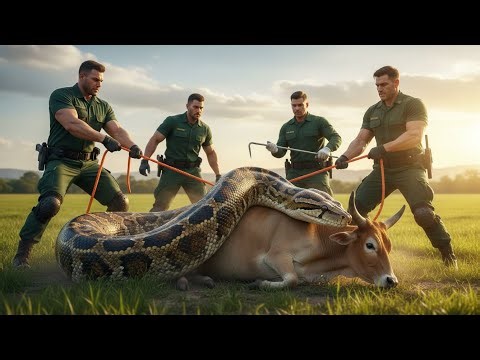 Giant Python Attacks Cow – Owner Calls Police Rescue Team | Shocking Rescue Video