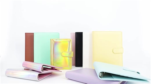 A5 Macaron Color Notebook Binder 6 Ring Spiral Business Office Plan Budget Binder Custom Magnetic PU Leather Notebook Binder