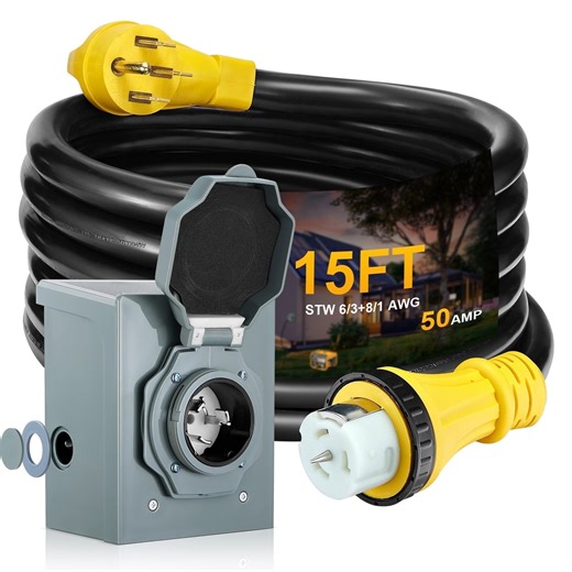 SPEEDWOW 50 Amp 15FT Heavy Duty RV Generator Extension Cord with Inlet Box, NEMA 14-50P to SS2-50R Twist Lock Connector, 125V/250V Power Cord for Home/Camping/Boat/Emergency Backup