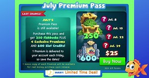 127 reactions · 50 comments | Hi Fish Worlders! Hope you're enjoying an epic week in our Land Of Dragons theme!  It is the last chance to purchase our epic July Premium pass! 拾 A monthly pass gets you great deals including 250FB, 600 slot credits, 4 Exclusive Premiums delivered each Friday to your game, and 325 VIP points! ⭐️ This exciting offer is on for only a limited time. To purchase your Premium Pass visit: https://bit.ly/3AmsLQg | FishWorld | Facebook