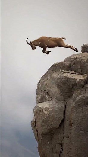 Mountain Goat Leaping Across the Dangerous Cliff