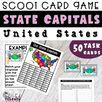 4th Grade Geography | 50 US States and Capitals Map Printable Scoot Task Cards
