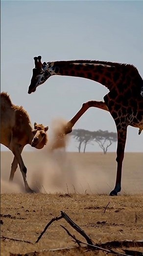 Giraffe vs Camel😲🔥 Epic Wild Battle!#AnimalFight#Savannah#Giraffe#Camel#youtubeshorts#short#reels#ai