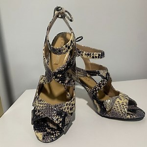 BCBGMaxAzria Snake Print Leather Strappy Stiletto Heels - Size 8/38 - Excellent
