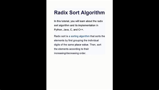 Python demo - Radix Sort Algorithm explained, Also programiz teaches javascript too...