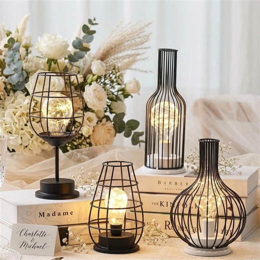 Retro Iron Cage Table Lamp, Battery Powered LED Night Light, Minimalist Bedside Lamp, Decorative Lighting for Bedroom Living Room - Etsy