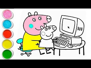 Peppa pig , daddy pig with computer💻 drawing and coloring for kids and toddlers || Peppa pig drawing