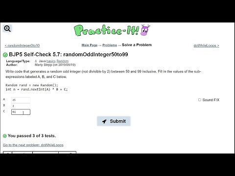 Java Practice It || 5.7 randomOddInteger50to99 || random basics
