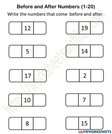 Before and after numbers 1-20 worksheet