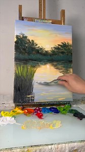 673K views · 16K reactions | Golden Sunset Over a Lake | Relaxing Acrylic Painting Tutorial | Painting Skills | Facebook
