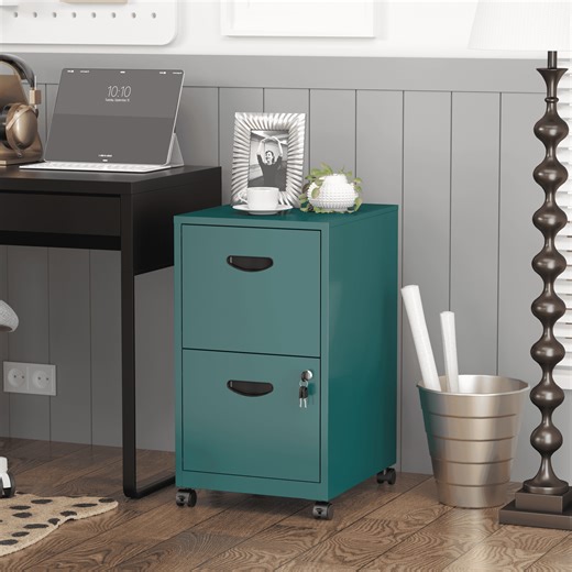 SteeLoong 2 Drawer File Cabinet with Lock,Green Rolling File Cabinet for Home Office,Metal Small Mobile Filing Cabinets on Wheels for Hanging Letter